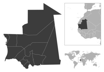 Mauritania - detailed country outline and location on world map.