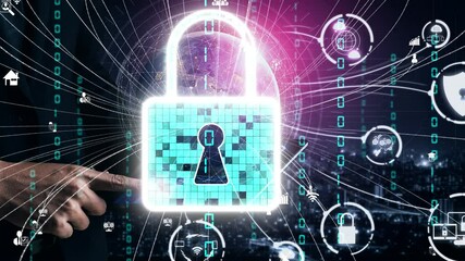 Poster - cyber security encryption technology to protect data privacy conceptual . 3d render computer graphic
