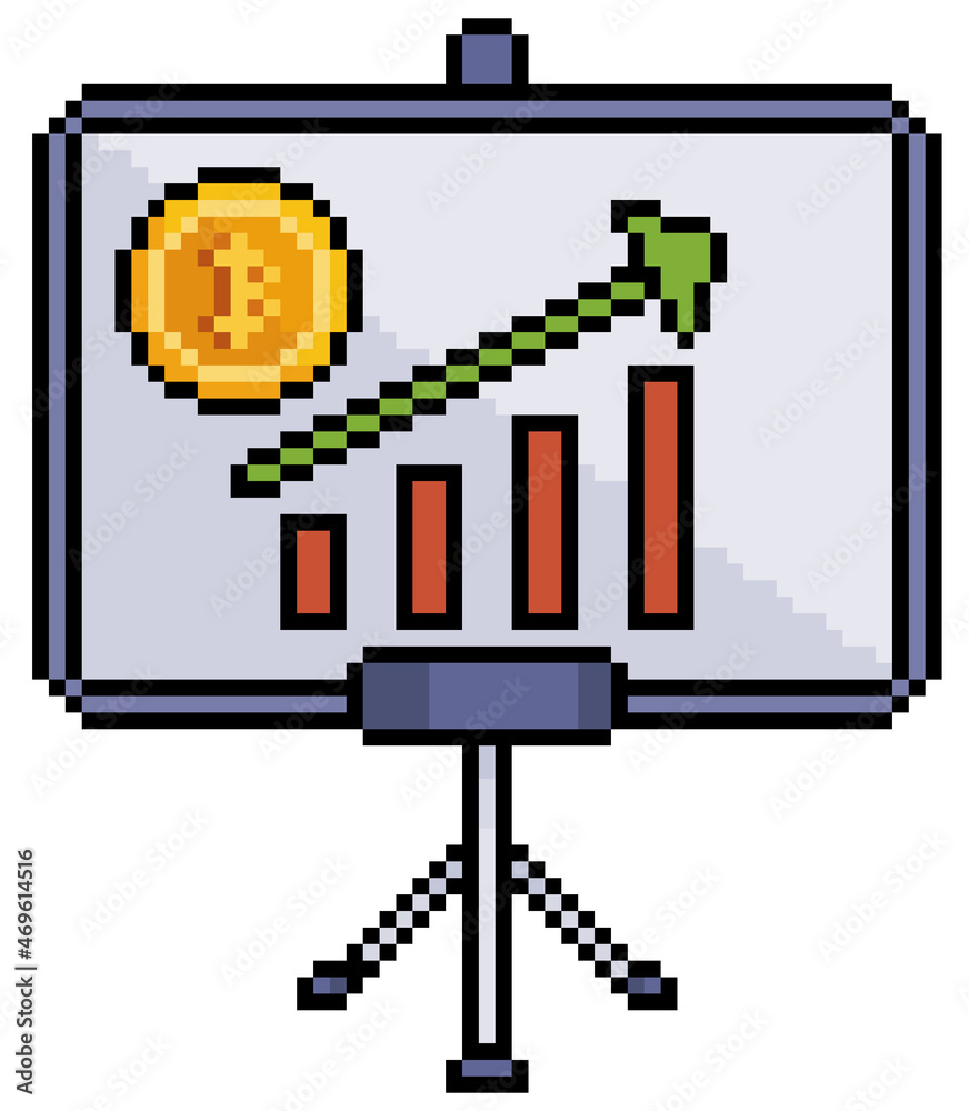 Pixel art board with bitcoin graphic. Cryptocurrency price analysis.  Finance presentation banner. 8bit vector on white background Stock Vector |  Adobe Stock