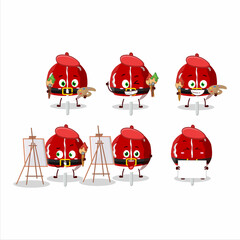 Canvas Print - Artistic Artist of red candy cookies christmas cartoon character painting with a brush