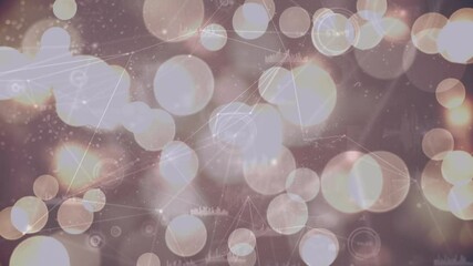 Poster - Animation of bokeh christmas lights rising over network and processing data on dark background
