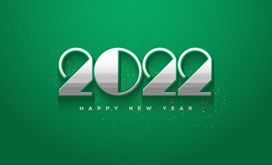 Wall Mural - 2022 happy new year with unique numbers on green background