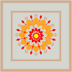 Poster - scarf pattern design . Geometric ornament with frame, border. Bandanna, shawl, scarf, tablecloth design for textile fabric print 