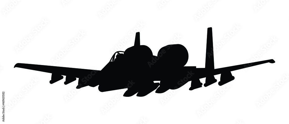 Military attack aircraft silhouette vector on white background ...