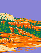 WPA Poster Art Of Slide Rock State Park Located In Oak Creek Canyon In Sedona, Arizona, United States Of America USA Done In Works Project Administration Style.