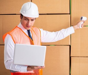 Man contractor working in box delivery relocation service