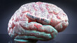 Cognitive biases in human brain, hundreds of terms related to Cognitive biases projected onto a cortex to show broad extent of this condition, 3d illustration