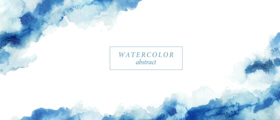 Wall Mural - Background with watercolor hand painted blue wash. Frame with place for text.