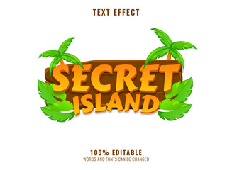 Wall Mural - funny cartoon secret island with wood and palm leaves perfect for game logo title