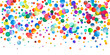 Watercolor confetti on white background. Alluring rainbow colored dots. Happy celebration wide colorful bright card. Optimal hand painted confetti.