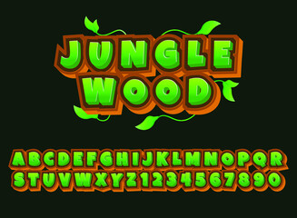 Wall Mural - funny cartoon forest with wooden frame text effect perfect for game logo title