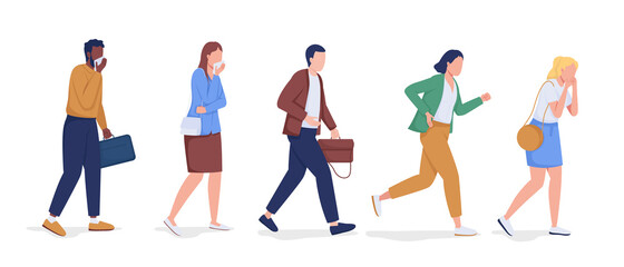 Poster - workplace fire evacuation semi flat color vector characters set. full body people on white. people r