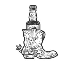 Whiskey In Cowboy Boot Sketch Raster Illustration