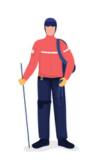 Wall Mural - Rescuer in winter uniform semi flat color vector character. Standing figure. Full body person on white. Emergency help isolated modern cartoon style illustration for graphic design and animation