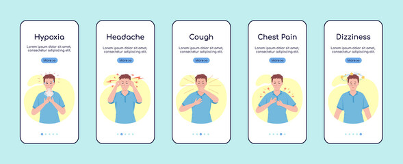 Poster - post covid syndrome symptoms onboarding mobile app screen flat vector template. walkthrough website 