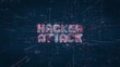Hacker attack title on a digital binary code network and data background