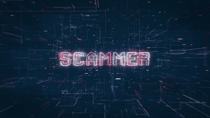 Leinwandbilder - Scammer title on a digital binary code network and data background