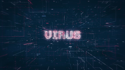 Leinwandbilder - Virus title on a digital binary code network and data background