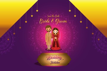 Wall Mural - Indian Wedding Invitation Card Bride and Groom
