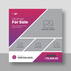 Creative real estate social media post and web banner with gradient color