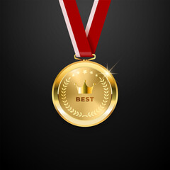 Wall Mural - realistic golden medal label of success winner.