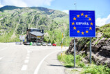 Fototapeta Na sufit - European Border between spain and france in the pyrenees mountains, andorra, road sign, europe