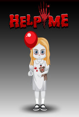 Poster - Help me logo with little ghost girl holding red balloon