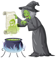 Poster - Green old witch character on white background