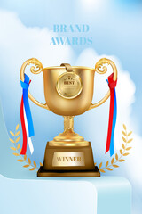 Wall Mural - winner award champion realistic golden trophy and crown template