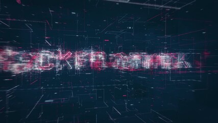 Wall Mural - Hacker attack title key word build up animation on a binary code digital network background