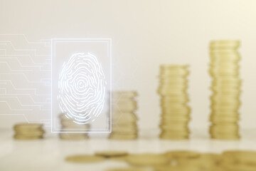Aufkleber - Abstract virtual fingerprint illustration on coins background, personal biometric data concept. Multiexposure