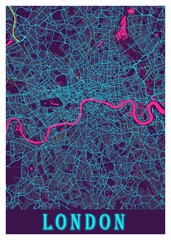 Wall Mural - London - United Kingdom Neon City Map