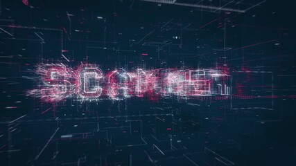 Leinwandbilder - Scammer title key word build up animation on a binary code digital network background