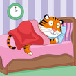 Cute cartoon tiger sleeping in bed