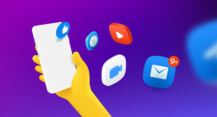 Poster - Man using mobile applications via modern smartphone