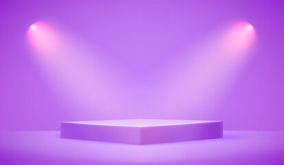 Aufkleber - Empty illuminated room with square pedestal. Realistic 3d style vector illustration