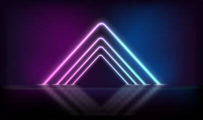 Poster - Triangle neon glowing gate on dark background. Template for design