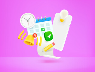 Poster - Business work flow concept via mobile phone concept. 3d style vector illustration