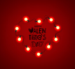Poster - Shining heart and lettering inscription. Valentines day banner