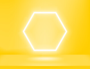 Aufkleber - Bright yellow interior with neon glowing lamp. Realistic 3d style vector illustration