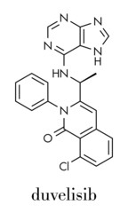 Canvas Print - Duvelisib cancer drug molecule (phosphoinositide 3-kinase inhibitor). Skeletal formula.