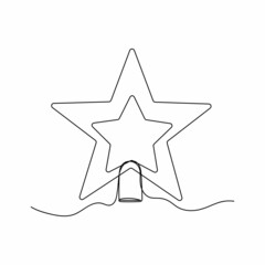 Wall Mural - Vector continuous one single line drawing icon of christmas tree star in silhouette on white background. Linear stylized.