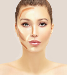 Wall Mural - Contouring.Make up woman face. Contour and highlight makeup.