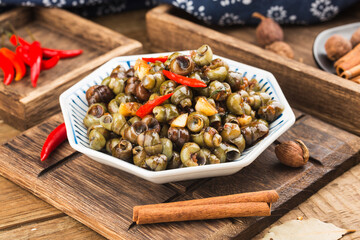 Sticker - Chinese food: Stir fried snails with thirteen spices