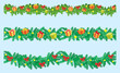 christmas decorations - vector set of seamless green garlands with bows and gift boxes