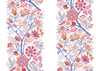 Wall Mural - Seamless pattern with stylized ornamental flowers in retro, vintage style. Colored vector illustration. Isolated on white background.