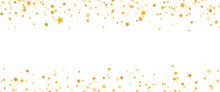 Glitter Golden Stars Frame On White Background. Luxury Elegant Design Elements. Gold Shooting Stars Border. Magic Confetti Decoration. Christmas Texture. Vector Illustration