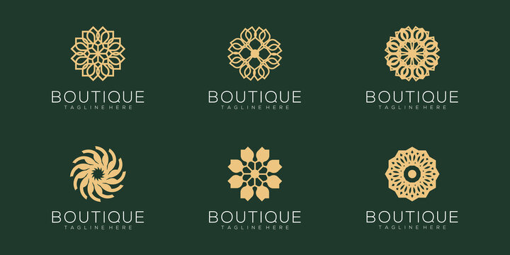 set minimalistic rose flower logo design for yoga boutique and spa beauty cosmetics