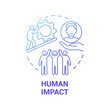 Human impact blue gradient concept icon. Social entrepreneurship abstract idea thin line illustration. Development and improvement of society. Vector isolated outline color drawing