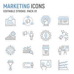 Poster - Marketing line icon set, digital marketing collection, vector graphics, logo illustrations, marketing vector icons, seo signs, outline pictograms, editable stroke